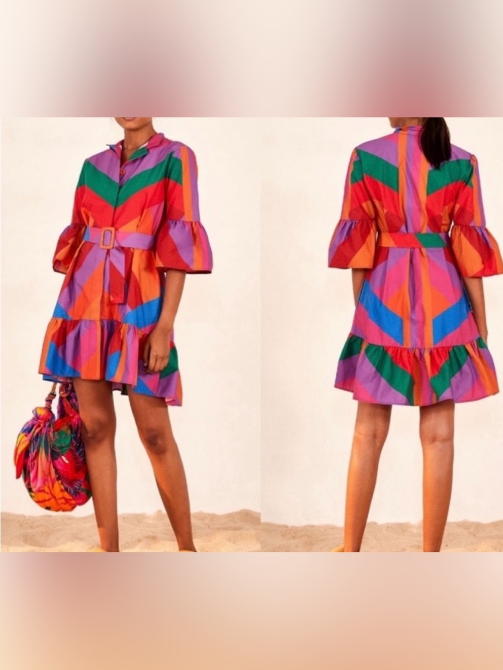 FARM Rio Multicolor Chevron Belted Mini Dress Size XL - Picture 1 of 6